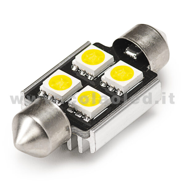 C5W 36mm 12V CANBUS 1 LAMPADINA MODELLO 4 SMD 5050 BIANCO LATTE NO ERRORE CANBUS SILURO - immagine 2
