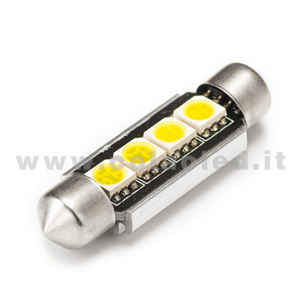 C5W 42mm 12V CANBUS 1 LAMPADINA MODELLO 4 SMD 5050 BIANCO LATTE NO ERRORE CANBUS SILURO - immagine 2