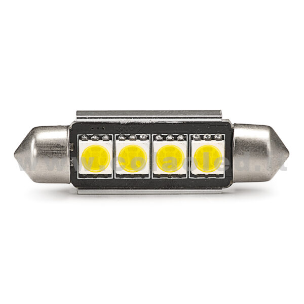 C5W 42mm 12V CANBUS 1 LAMPADINA MODELLO 4 SMD 5050 BIANCO LATTE NO ERRORE CANBUS SILURO