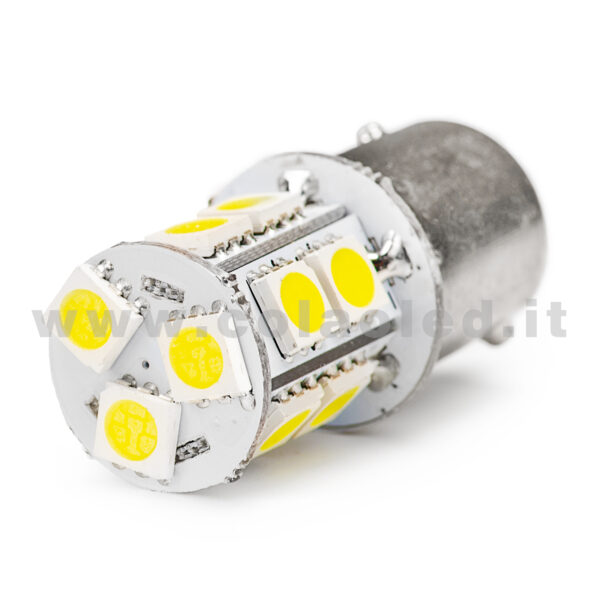 P21W 1 POLO 1156 CANBUS 1 LAMPADINA MODELLO 13 CHIP LED BIANCO LATTE BA15S - immagine 5