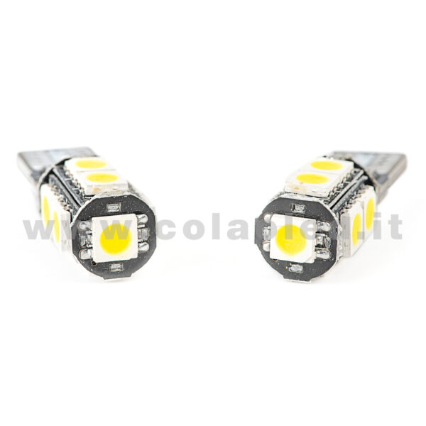 T10 LED 12V CANBUS 2 LAMPADINE MODELLO 9 SMD 5050 BIANCO LATTE NO ERRORE CANBUS W5W - immagine 2