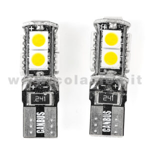 T10 LED 12V CANBUS 2 LAMPADINE MODELLO 9 SMD 5050 BIANCO LATTE NO ERRORE CANBUS W5W