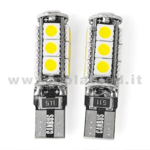 T10 LED 12V CANBUS 2 LAMPADINE MODELLO 13 SMD 5050 BIANCO LATTE NO ERRORE CANBUS W5W