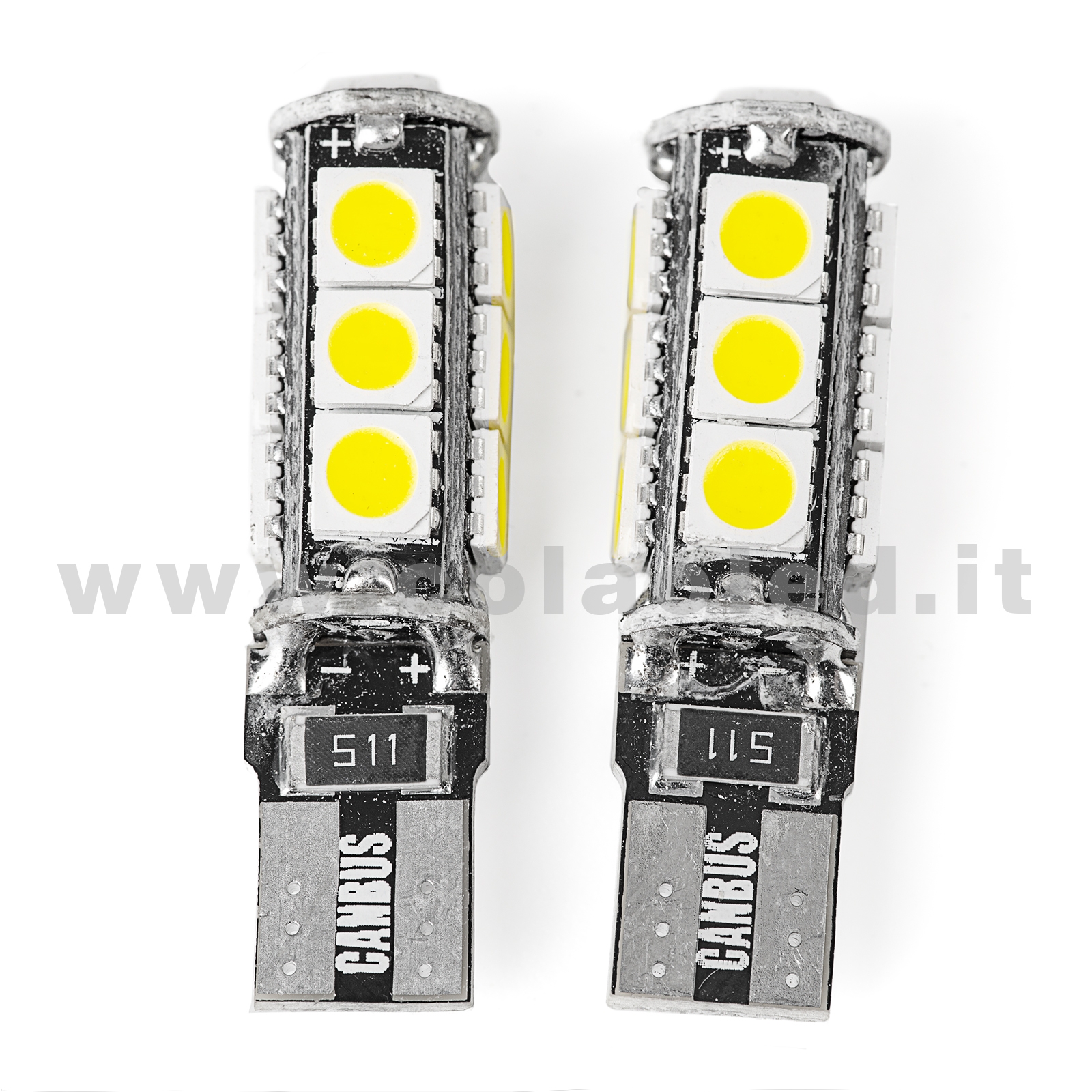 T10 LED 12V CANBUS 2 LAMPADINE MODELLO 13 SMD 5050 BIANCO LATTE NO ERRORE  CANBUS W5W – Colaoled