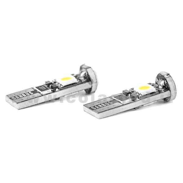 T10 LED 12V CANBUS 2 LAMPADINE MODELLO 3 SMD 5050 BIANCO LATTE NO ERRORE CANBUS W5W - immagine 3