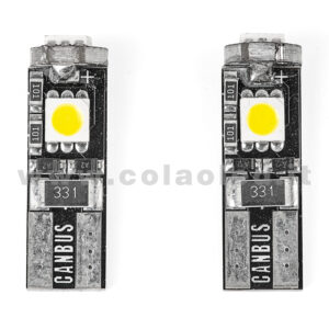 T10 LED 12V CANBUS 2 LAMPADINE MODELLO 3 SMD 5050 BIANCO LATTE NO ERRORE CANBUS W5W