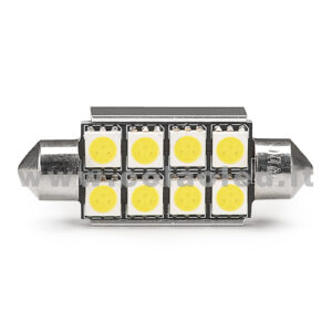 C5W 42mm 12V CANBUS 1 LAMPADINA MODELLO 8 SMD 5050 BIANCO LATTE NO ERRORE CANBUS SILURO