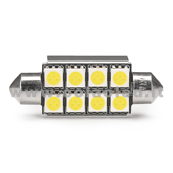 C5W 42mm 12V CANBUS 1 LAMPADINA MODELLO 8 SMD 5050 BIANCO LATTE NO ERRORE CANBUS SILURO