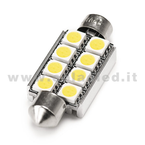 C5W 42mm 12V CANBUS 1 LAMPADINA MODELLO 8 SMD 5050 BIANCO LATTE NO ERRORE CANBUS SILURO - immagine 2