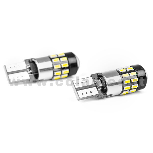 T10 LED 12V CANBUS 2 LAMPADINE MODELLO 30 SMD 4014 BIANCO LATTE LENTICOLARE ANTERIORE NO ERRORE SUPER CANBUS T10 - immagine 3