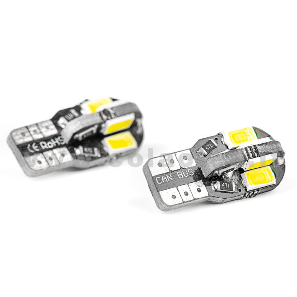 T10 LED 12V CANBUS 2 LAMPADINE MODELLO 8 SMD 5630 BIANCO LATTE NO ERRORE CANBUS W5W - immagine 3