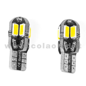 T10 LED 12V CANBUS 2 LAMPADINE MODELLO 8 SMD 5630 BIANCO LATTE NO ERRORE CANBUS W5W