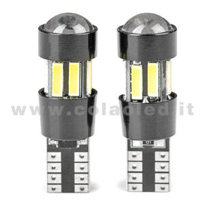 T10 LED 12V 24V CANBUS 2 LAMPADINE MODELLO 10 SMD 7020 BIANCO LATTE LENTICOLARE ANTERIORE NO ERRORE SUPER CANBUS T10