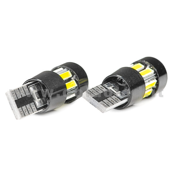T10 LED 12V 24V CANBUS 2 LAMPADINE MODELLO 10 SMD 7020 BIANCO LATTE LENTICOLARE ANTERIORE NO ERRORE SUPER CANBUS T10 - immagine 3