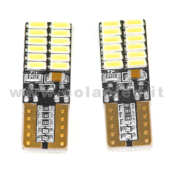 T10 LED 12V 24V CANBUS 2 LAMPADINE MODELLO 24 SMD 4014 BIANCO LATTE NO ERRORE SUPER CANBUS W5W