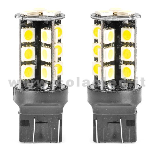 T20 CANBUS 2 LAMPADINE MODELLO DOPPIA INTENSITÀ 27 SMD 5050 BIANCO LATTE NO ERRORE CANBUS 7443