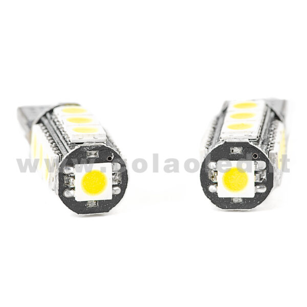 T10 LED 12V CANBUS 2 LAMPADINE MODELLO 13 SMD 5050 BIANCO LATTE NO ERRORE CANBUS W5W - immagine 2