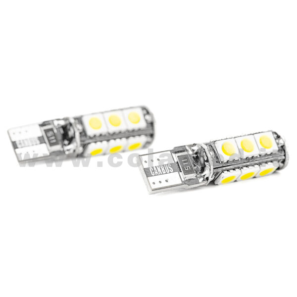 T10 LED 12V CANBUS 2 LAMPADINE MODELLO 13 SMD 5050 BIANCO LATTE NO ERRORE CANBUS W5W - immagine 3