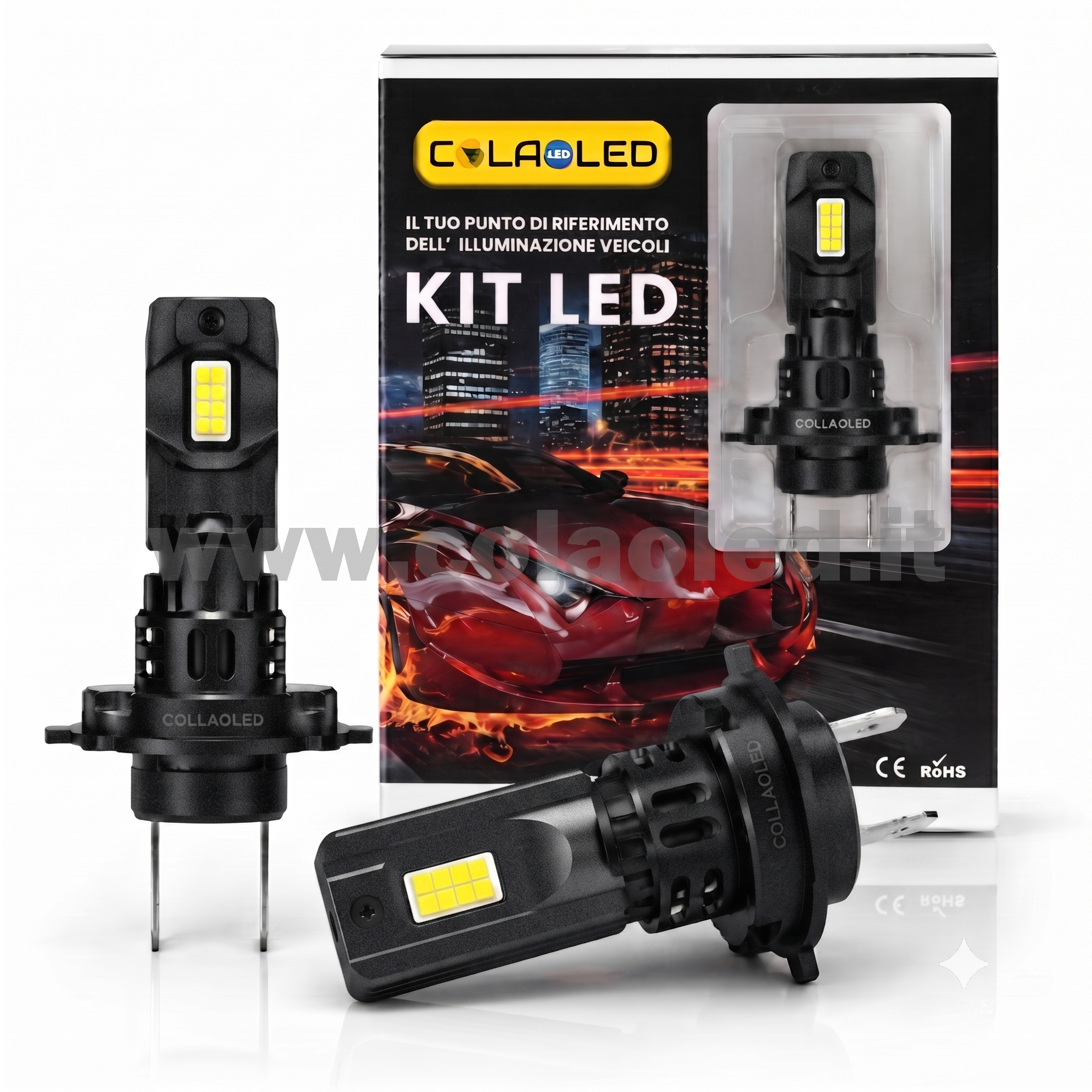 Kit LED H7 20000 Lumen 5800K CANBUS 2 Lampade 110W senza filo Plug & Play COLOAOLED con ventola per auto, moto, camper, furgoni e autocarri