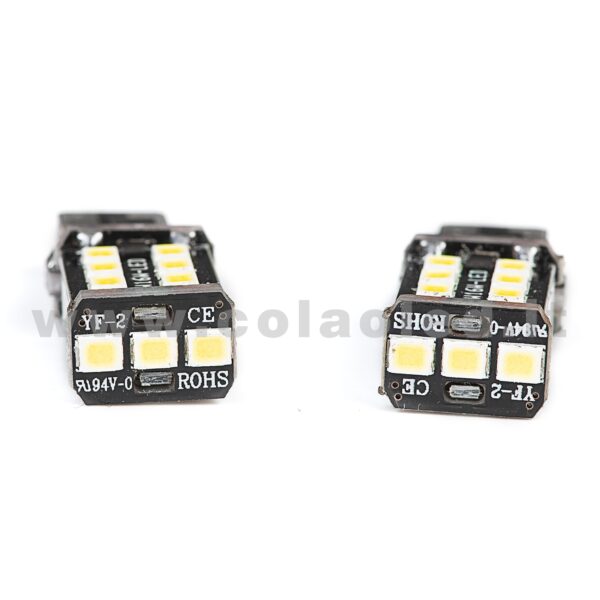 T15 LED 12V 24V CANBUS 2 LAMPADINE MODELLO 15 SMD 3535 BIANCO LATTE NO ERRORE SUPER CANBUS T15 - immagine 2