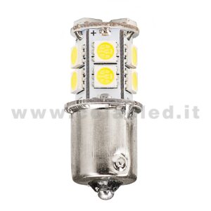 P21W 1 POLO 1156 CANBUS 1 LAMPADINA MODELLO 13 CHIP LED BIANCO LATTE BA15S