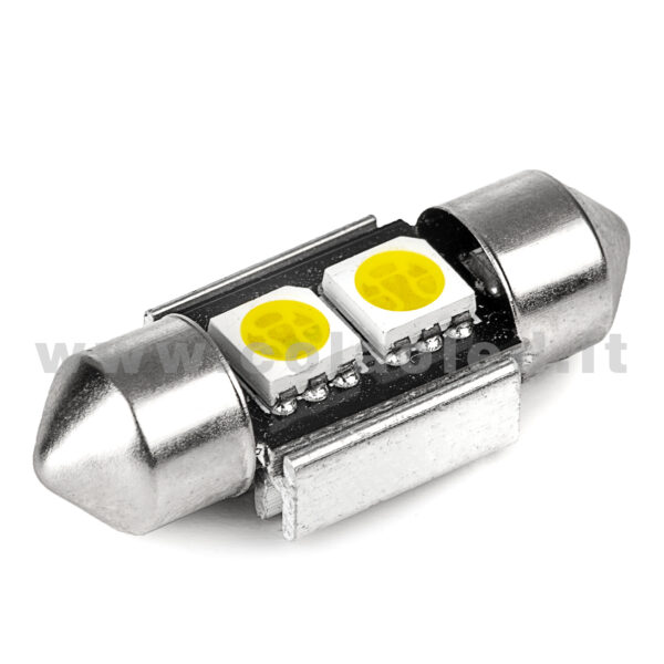 C5W 31mm 12V CANBUS 1 LAMPADINA MODELLO 2 SMD 5050 BIANCO LATTE NO ERRORE CANBUS SILURO - immagine 2