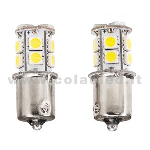 P21W 1 POLO 1156 CANBUS 2 LAMPADINE MODELLO 13 CHIP LED BIANCO LATTE BA15S