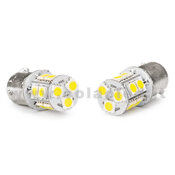 P21W 1 POLO 1156 CANBUS 2 LAMPADINE MODELLO 13 CHIP LED BIANCO LATTE BA15S - immagine 3