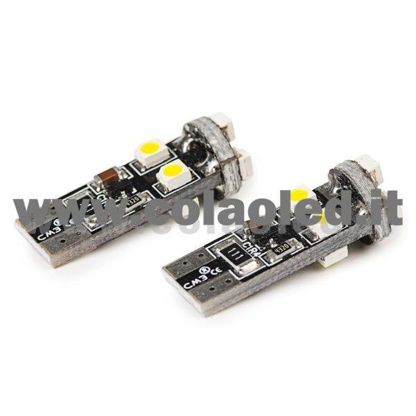 T10 LED 12V CANBUS 2 LAMPADINE MODELLO 8 SMD 3528 BIANCO LATTE NO ERRORE CANBUS W5W - immagine 3