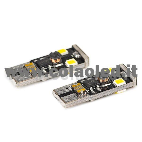 T10 LED 12V CANBUS 2 LAMPADINE MODELLO 6 SMD 3528 BIANCO LATTE NO ERRORE SUPER CANBUS W5W - immagine 3