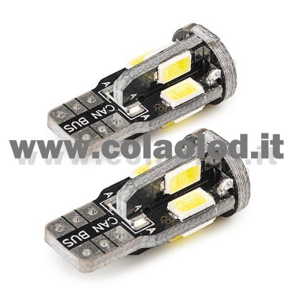 T10 LED 12V CANBUS 2 LAMPADINE MODELLO 10 SMD 5630 BIANCO LATTE NO ERRORE CANBUS W5W - immagine 3