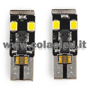 T10 LED 12V CANBUS 2 LAMPADINE MODELLO 6 SMD 3528 BIANCO LATTE NO ERRORE SUPER CANBUS W5W