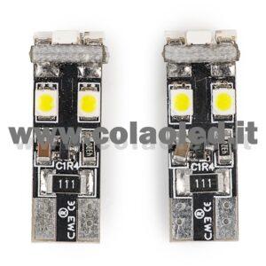 T10 LED 12V CANBUS 2 LAMPADINE MODELLO 8 SMD 3528 BIANCO LATTE NO ERRORE CANBUS W5W