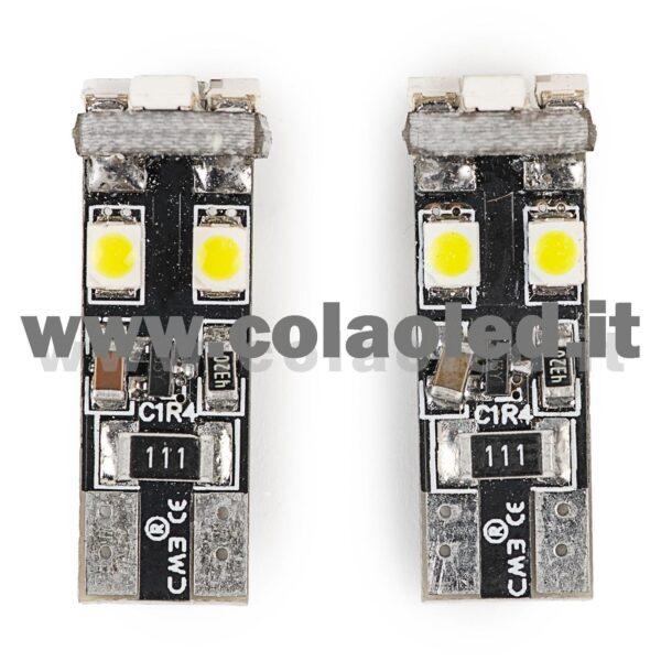 T10 LED 12V CANBUS 2 LAMPADINE MODELLO 8 SMD 3528 BIANCO LATTE NO ERRORE CANBUS W5W