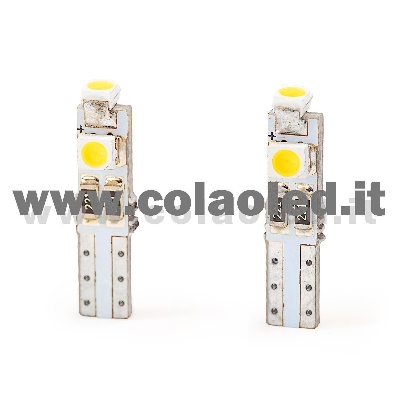 T5 CANBUS 2 LAMPADINE MODELLO 3 SMD 3528 BIANCO LATTE NO ERRORE CANBUS T5 –  Colaoled