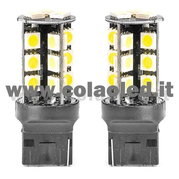 T20 LED 12V CANBUS 2 LAMPADINE MODELLO 27 SMD 5050 BIANCO LATTE NO ERRORE CANBUS 7440