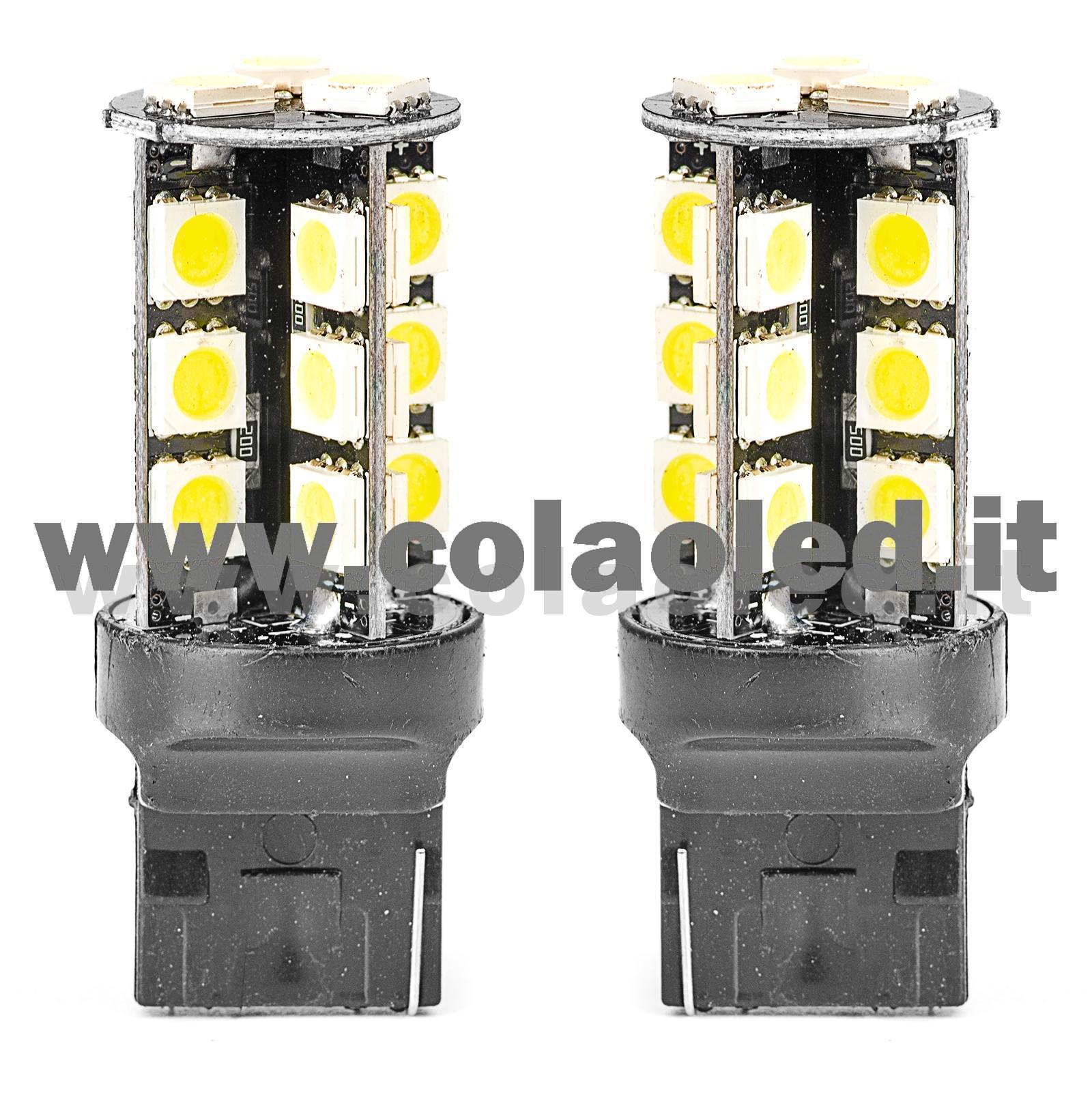 T20 LED 12V CANBUS 2 LAMPADINE MODELLO 27 SMD 5050 BIANCO LATTE NO ERRORE  CANBUS 7440 – Colaoled