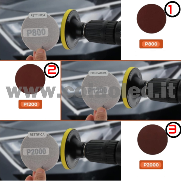 Kit rigenera fari a mano o con trapano elimina graffi consuma ingiallimento lucidante ripristino usura del tempo effetto nuovi fanali - immagine 4