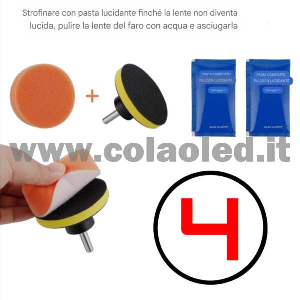 Kit rigenera fari a mano o con trapano elimina graffi consuma ingiallimento lucidante ripristino usura del tempo effetto nuovi fanali - immagine 5
