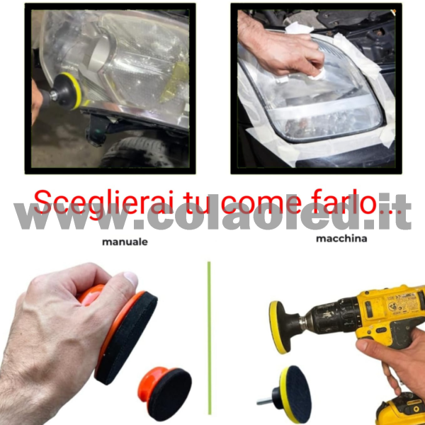 Kit rigenera fari a mano o con trapano elimina graffi consuma ingiallimento lucidante ripristino usura del tempo effetto nuovi fanali - immagine 3