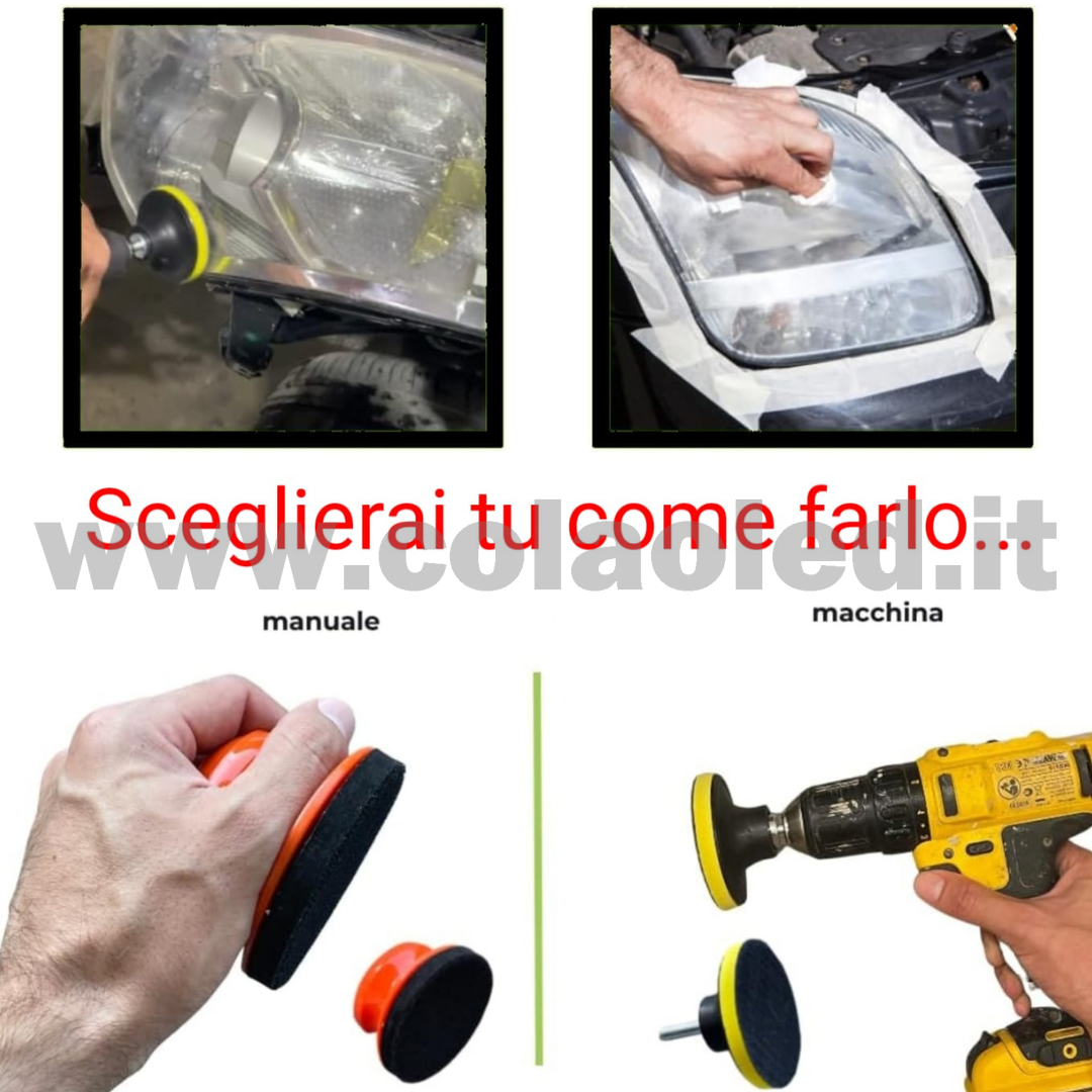 Kit rigenera fari a mano o con trapano elimina graffi consuma ingiallimento lucidante ripristino usura del tempo effetto nuovi fanali - immagine 3