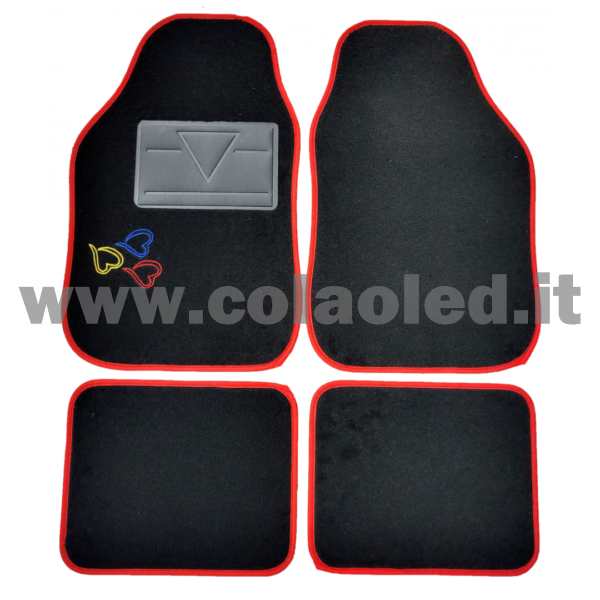 Set completo tappetini universali Auto Heart bordo rosso