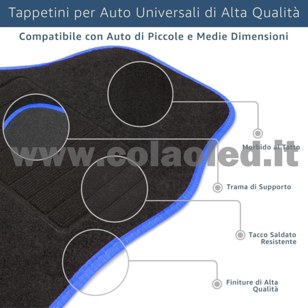 Set completo tappetini universali Auto Link bordo blù - immagine 3
