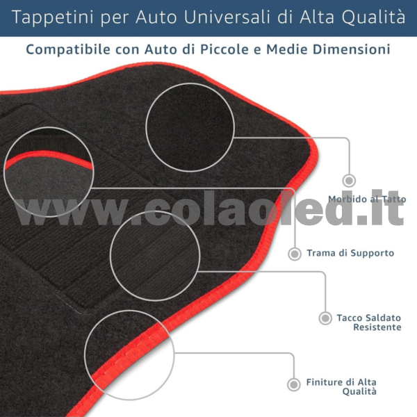 Set completo tappetini universali Auto Link bordo rosso - immagine 6