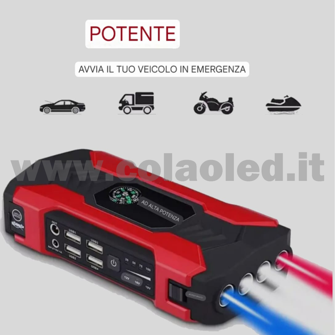 Booster Avviamento 15000mAh 12v Auto moto boosters Avviatore Emergenza con batteria a litio super potenza spunto Starter Batteria Auto Tutto Benzina Diesel con Grande Display e 2 Porte USB carica cellulare pc tablet power bank e segnalatore led emergenza e torcia martello emergenza rompi vetro senza fili portatile - immagine 5