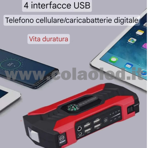 Booster Avviamento 15000mAh 12v Auto moto boosters Avviatore Emergenza con batteria a litio super potenza spunto Starter Batteria Auto Tutto Benzina Diesel con Grande Display e 2 Porte USB carica cellulare pc tablet power bank e segnalatore led emergenza e torcia martello emergenza rompi vetro senza fili portatile - immagine 6