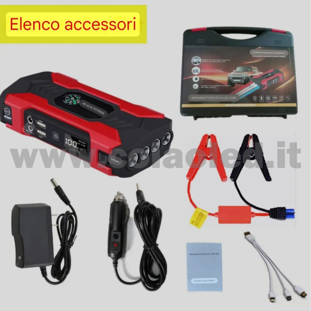 Booster Avviamento 15000mAh 12v Auto moto boosters Avviatore Emergenza con batteria a litio super potenza spunto Starter Batteria Auto Tutto Benzina Diesel con Grande Display e 2 Porte USB carica cellulare pc tablet power bank e segnalatore led emergenza e torcia martello emergenza rompi vetro senza fili portatile - immagine 2