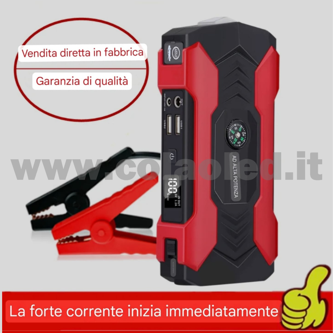 Booster Avviamento 15000mAh 12v Auto moto boosters Avviatore Emergenza con batteria a litio super potenza spunto Starter Batteria Auto Tutto Benzina Diesel con Grande Display e 2 Porte USB carica cellulare pc tablet power bank e segnalatore led emergenza e torcia martello emergenza rompi vetro senza fili portatile - immagine 3