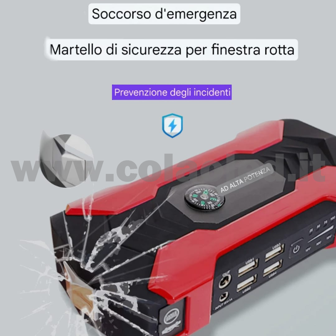 Booster Avviamento 15000mAh 12v Auto moto boosters Avviatore Emergenza con batteria a litio super potenza spunto Starter Batteria Auto Tutto Benzina Diesel con Grande Display e 2 Porte USB carica cellulare pc tablet power bank e segnalatore led emergenza e torcia martello emergenza rompi vetro senza fili portatile - immagine 4