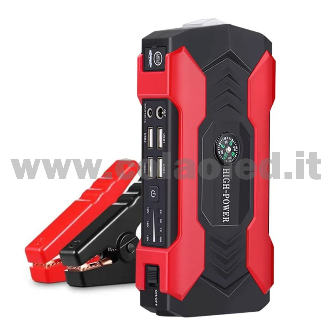 Booster Avviamento 15000mAh 12v Auto moto boosters Avviatore Emergenza con batteria a litio super potenza spunto Starter Batteria Auto Tutto Benzina Diesel con Grande Display e 2 Porte USB carica cellulare pc tablet power bank e segnalatore led emergenza e torcia martello emergenza rompi vetro senza fili portatile